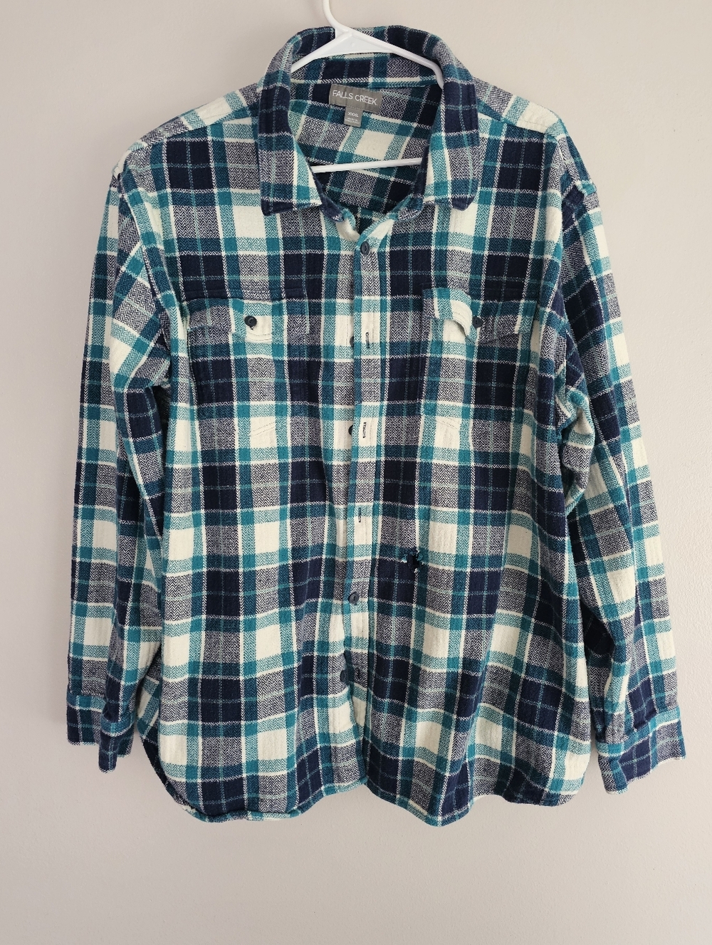 Falls Creek Men's XXXL Blue Teal Plaid Flannel Button-Down Shirt